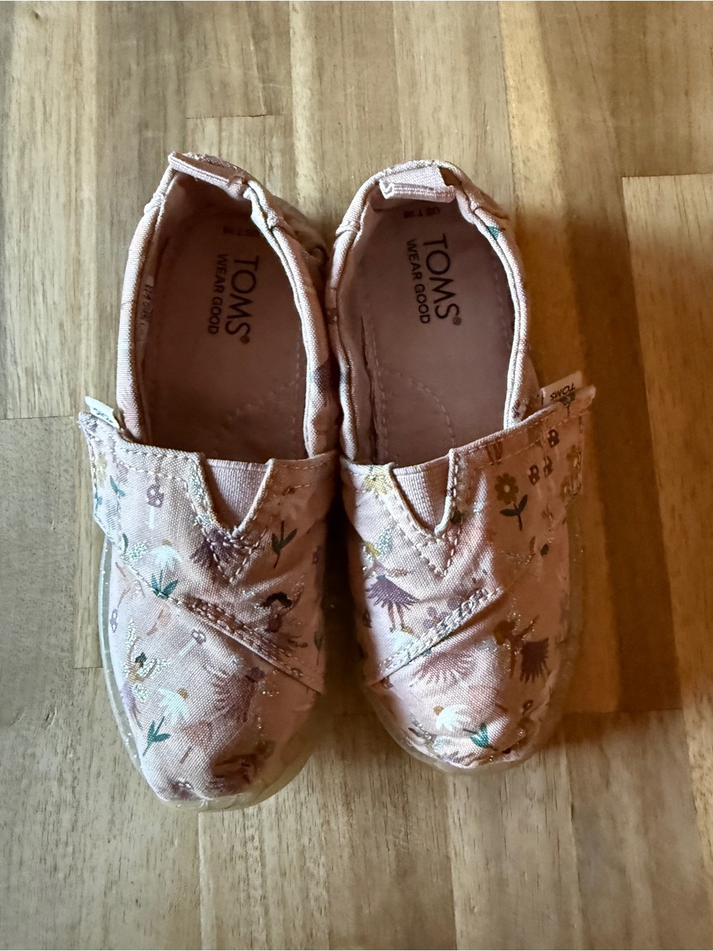 TOMS Girls Pink Floral Canvas Slip-Ons